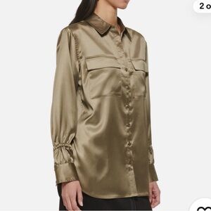 DKNY Satin Shirt in Olive
